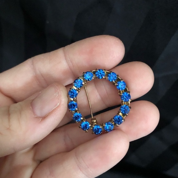 Vtg Blue Rhinestone Brooch - Picture 10 of 12